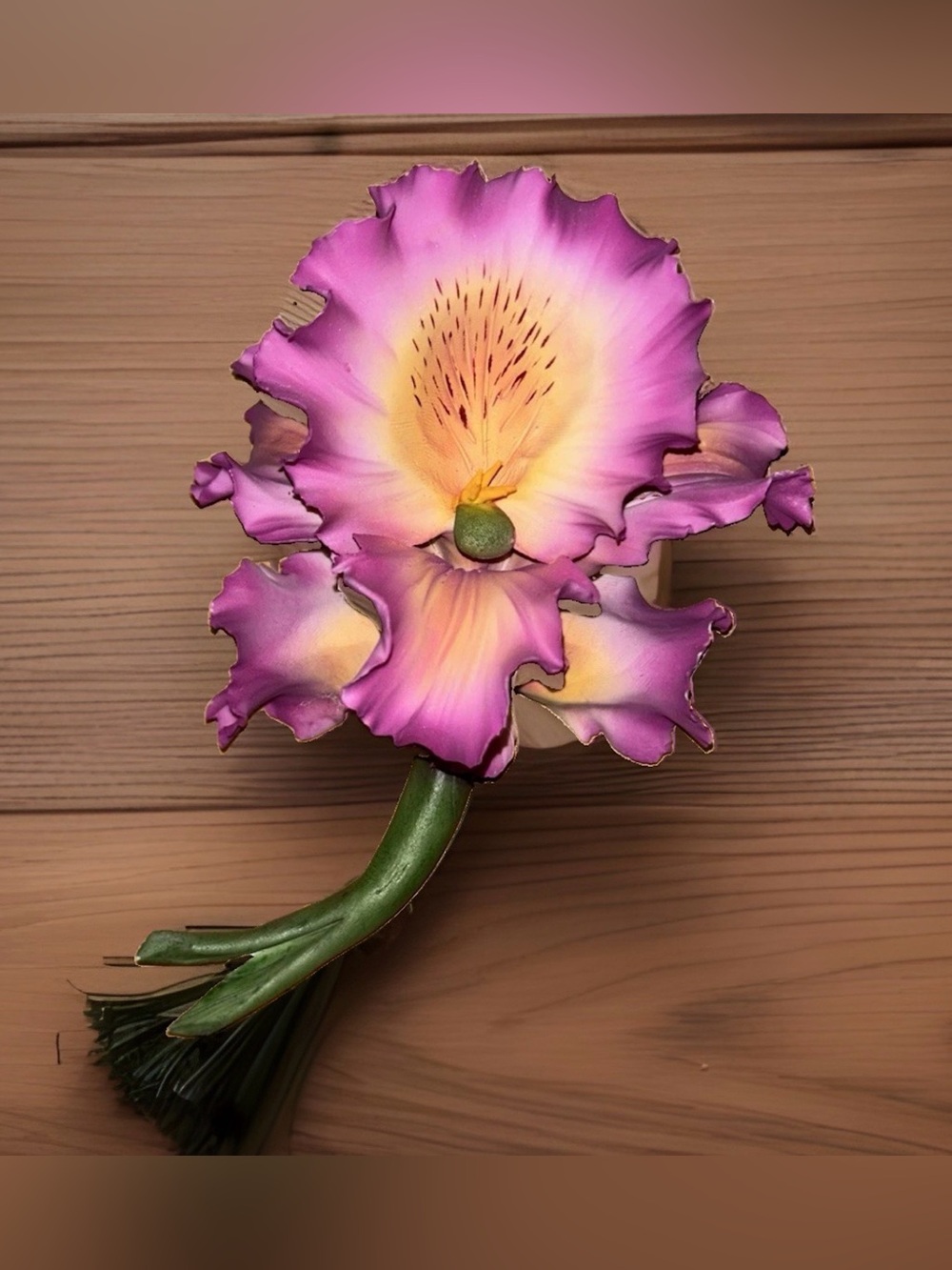 Capodimonte Hand Painted Porcelain Flower Figurine Purple Yellow 7"